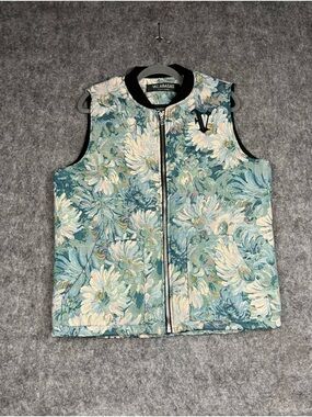 VALABASAS Floral Tapestry Zip Vest in Teal & Cream Men’s Size M